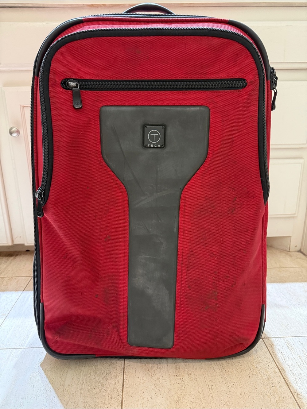 Tumi Tech Red Medium Expandable Checked Spinner Suitcase